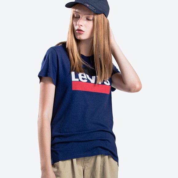 Levi's Printed Logo Short Sleeve Navy Cotton T-Shirt - Picture 1 of 15